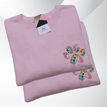 Floral Animal Dog Cat Paw Embroidered Crewneck Sweatshirt, Gift for dog Lovers