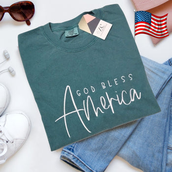God Bless America Embroidered Shirt, 4th of July,  Freedom Shirt,  Patriotic Family Shirt, Independence Day Shirt, Embroidered Gifts