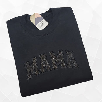 MAMA Glitter Appliqué Crewneck Sweatshirt, MAMA Embroidered Crewneck, MAMA Sweatshirt Black on Black Glitter ,Mom Gift