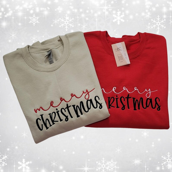 Merry Christmas Embroidered Sweatshirt ,Winter, Holiday Sweatshirt, Christmas Gift, Family Sweatshirt  Christmas Season