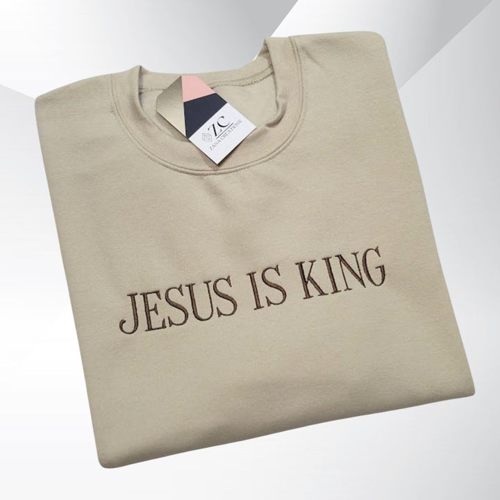 Jesus is King Embroidered Sweatshirt, Christian Based Clothing, Faith Based Apparel, Embroidered Crewneck Sweatshirt, Religious