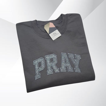 PRAY Glitter Appliqué Crewneck ,Embroidered Sweatshirt, Christian Embroidery Design, Christian Pray Sweatshirt